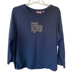 Quacker Factory Navy Blue Owl details V Neck size 1X